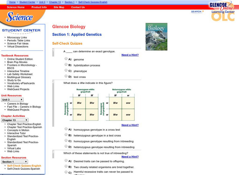 Glencoe Biology: Applied Genetics: Self Check Quiz Unknown Type Glencoe Biology: Applied Genetics: Self Check Quiz Unknown Type
