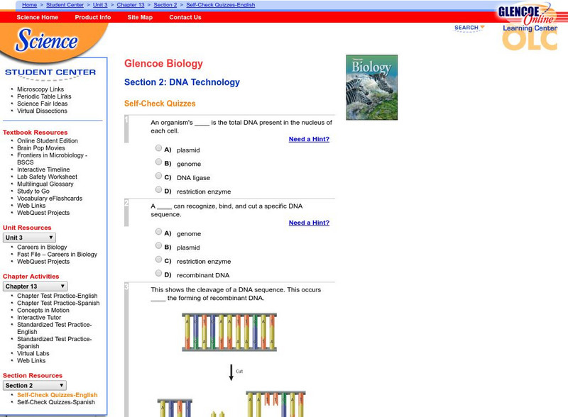 Glencoe Biology: Dna Technology: Self Check Quiz Unknown Type Glencoe Biology: Dna Technology: Self Check Quiz Unknown Type
