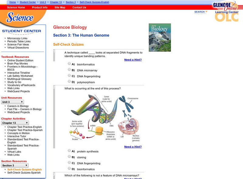 Glencoe Biology: The Human Genome: Self Check Quiz Unknown Type Glencoe Biology: The Human Genome: Self Check Quiz Unknown Type