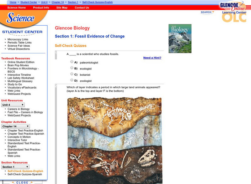 Glencoe Biology: Fossil Evidence of Change: Self Check Quiz Unknown Type Glencoe Biology: Fossil Evidence of Change: Self Check Quiz Unknown Type