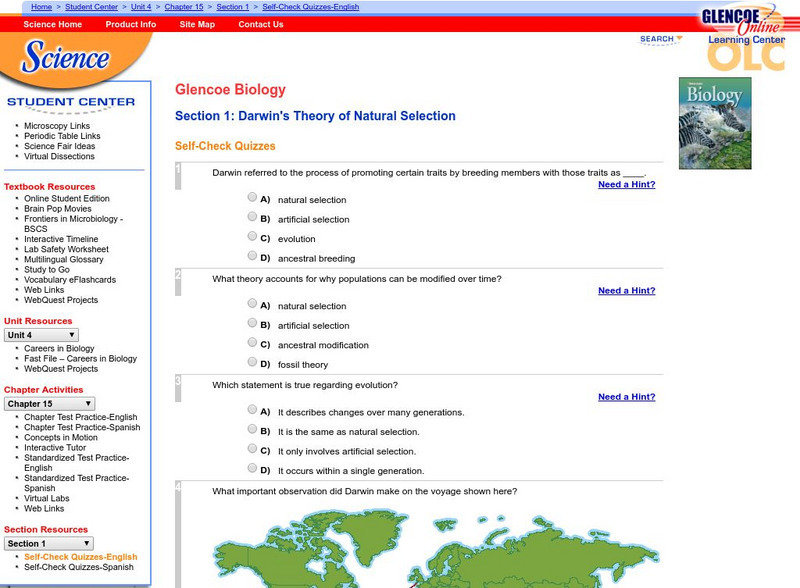 Glencoe Biology: Darwin's of Natural Selection: Self Check Quiz Unknown Type Glencoe Biology: Darwin's of Natural Selection: Self Check Quiz Unknown Type