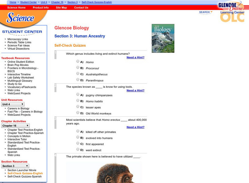 Glencoe Biology: Human Ancestry: Self Check Quiz Unknown Type Glencoe Biology: Human Ancestry: Self Check Quiz Unknown Type