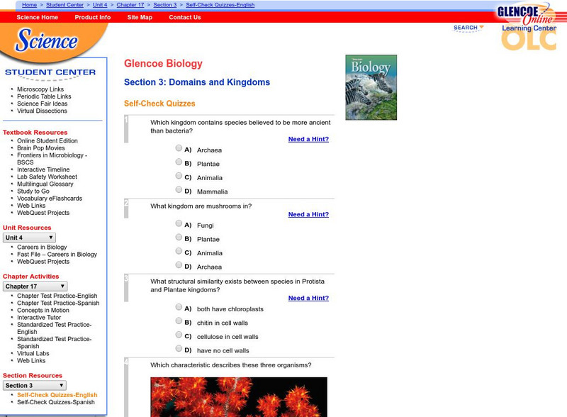 Glencoe Biology: Domains and Kingdoms: Self Check Quiz Unknown Type Glencoe Biology: Domains and Kingdoms: Self Check Quiz Unknown Type