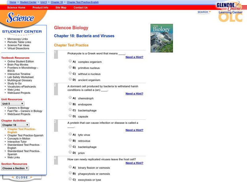 Glencoe Biology: Bacteria and Viruses: Chapter Test Practice Unknown Type Glencoe Biology: Bacteria and Viruses: Chapter Test Practice Unknown Type