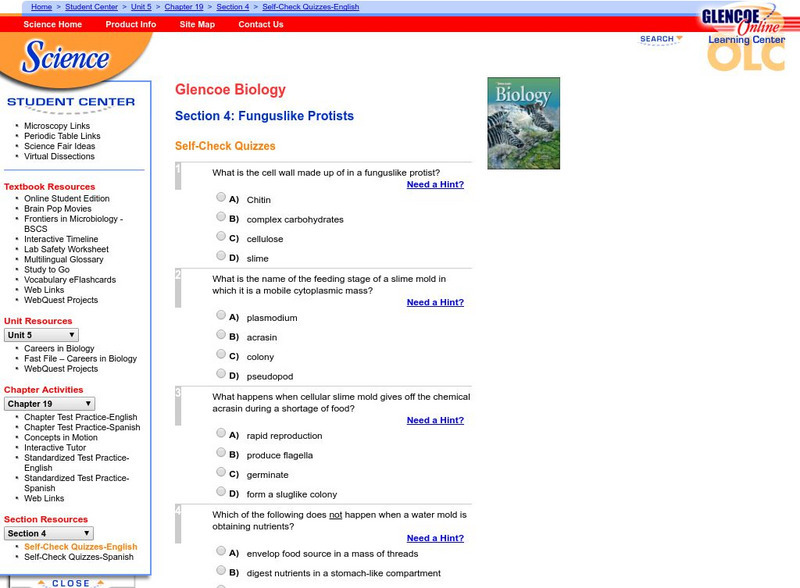 Glencoe Biology: Funguslike Protists: Self Check Quiz Unknown Type Glencoe Biology: Funguslike Protists: Self Check Quiz Unknown Type