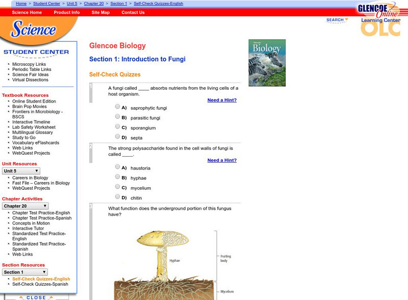 Glencoe Biology: Introduction to Fungi: Self Check Quiz Unknown Type Glencoe Biology: Introduction to Fungi: Self Check Quiz Unknown Type