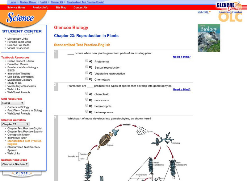 Glencoe Biology: Reproduction in Plants: Standardized Test Practice Unknown Type