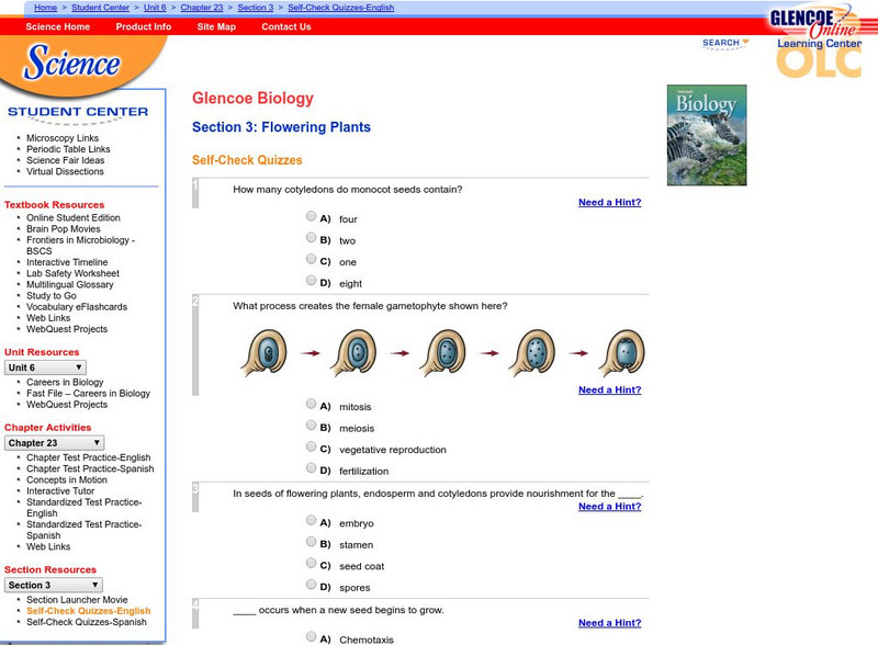 Glencoe Biology: Flowering Plants: Self Check Quiz Unknown Type Glencoe Biology: Flowering Plants: Self Check Quiz Unknown Type