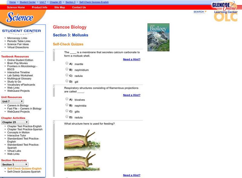 Glencoe Biology: Mollusks: Self Check Quiz Unknown Type Glencoe Biology: Mollusks: Self Check Quiz Unknown Type