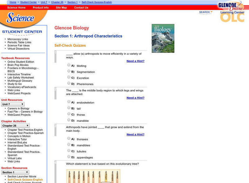 Glencoe Biology: Arthropod Characteristics: Self Check Quiz Unknown Type Glencoe Biology: Arthropod Characteristics: Self Check Quiz Unknown Type