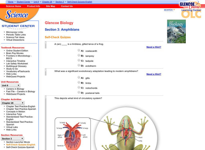 Glencoe Biology: Amphibians: Self Check Quiz Unknown Type