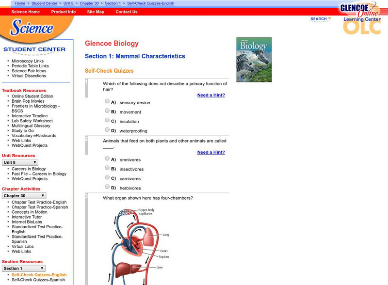 Glencoe Biology: Mammal Characteristics: Self Check Quiz Unknown Type Glencoe Biology: Mammal Characteristics: Self Check Quiz Unknown Type