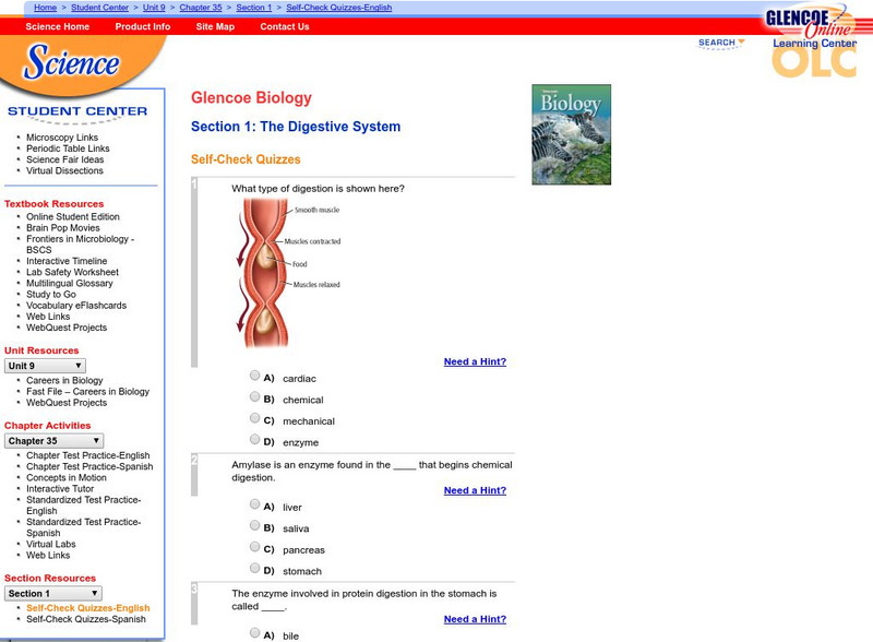 Glencoe Biology: The Digestive System: Self Check Quiz Unknown Type Glencoe Biology: The Digestive System: Self Check Quiz Unknown Type