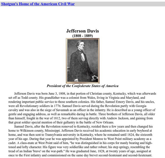 Home of the American Civil War: Jefferson Davis Handout Home of the American Civil War: Jefferson Davis Handout