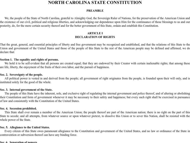 North Carolina General Assembly: North Carolina State Constitution Primary