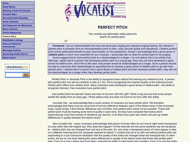 Vocalist.org: Perfect Pitch Article Vocalist.org: Perfect Pitch Article