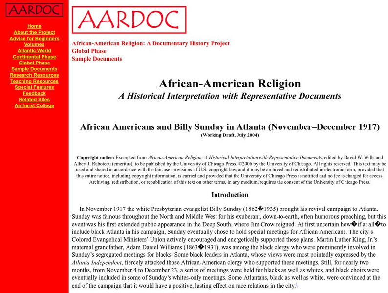 Aardoc: African Americans and Billy Sunday in Atlanta (Nov. Dec. 1917) Website Aardoc: African Americans and Billy Sunday in Atlanta (Nov. Dec. 1917) Website
