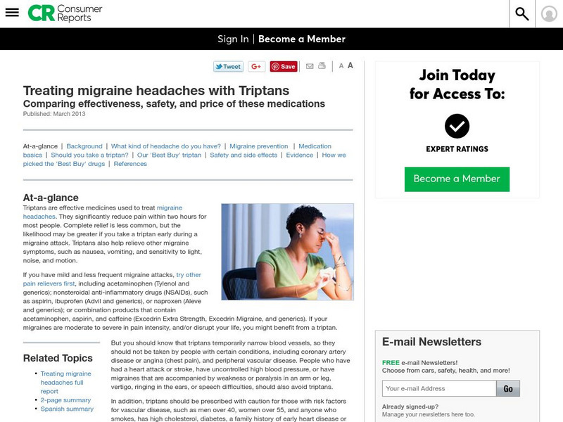 Consumer Reports: Treating Migraine Headaches With Triptans Article Consumer Reports: Treating Migraine Headaches With Triptans Article