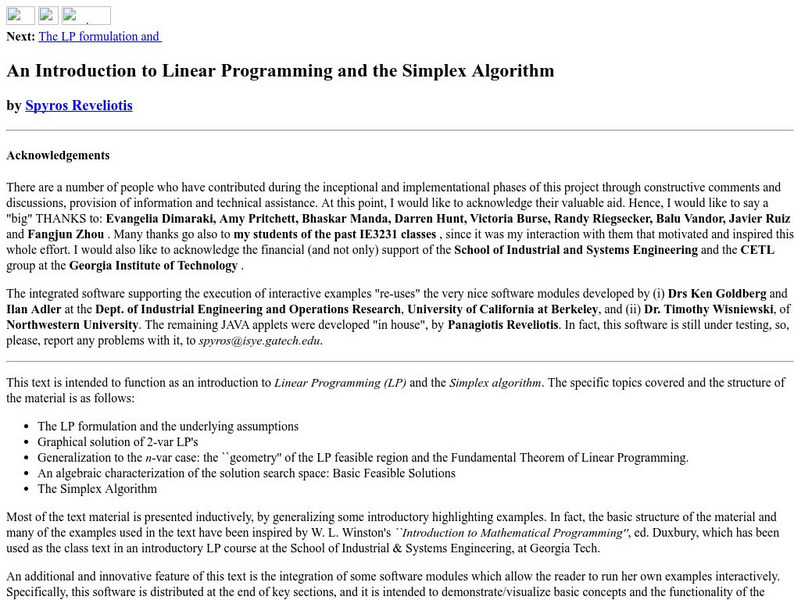 Georgia Tech: All About Linear Programming Activity Georgia Tech: All About Linear Programming Activity
