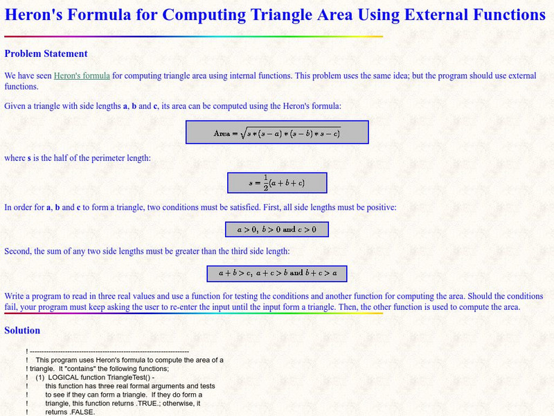 Heron's Formula for Computing Triangle Area Using External Functions Activity