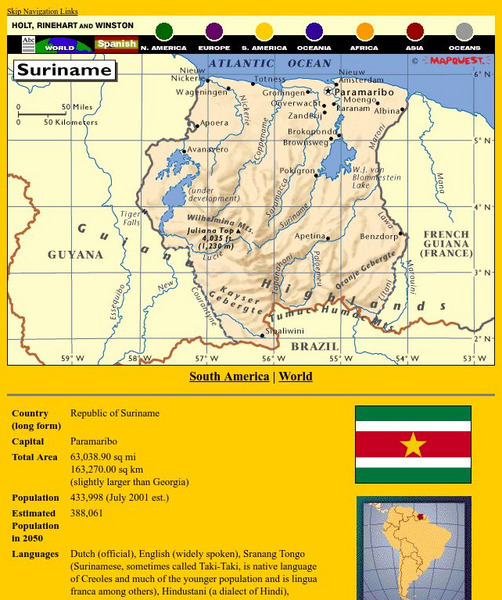 Holt, Rinehart and Winston: World Atlas: Suriname Graphic Holt, Rinehart and Winston: World Atlas: Suriname Graphic