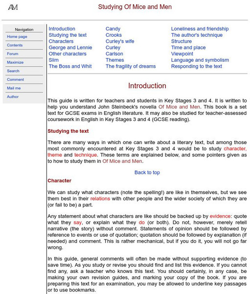 Moore's Teacher Resources: Of Mice and Men Handout Moore's Teacher Resources: Of Mice and Men Handout