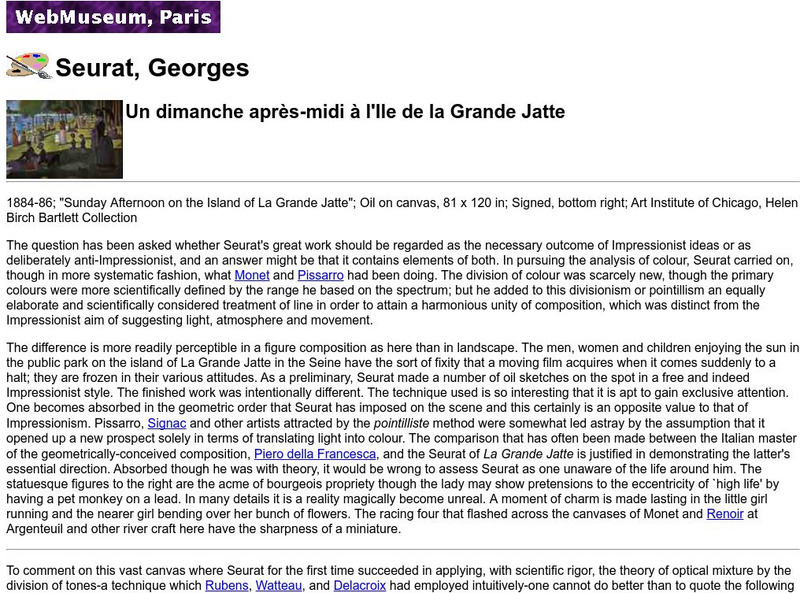 Ibiblio: Web Museum: "La Grande Jatte" by Georges Seurat Article Ibiblio: Web Museum: "La Grande Jatte" by Georges Seurat Article