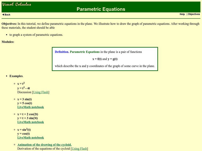 Math Archives Visual Calculus Parametric Equations Activity For 9th Math Archives Visual Calculus Parametric Equations Activity For 9th