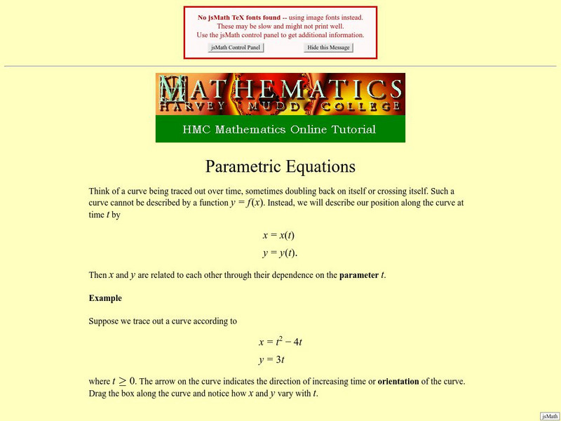Harvey Mudd College Parametric Equations Activity For 9th 10th Grade Harvey Mudd College Parametric Equations Activity For 9th 10th Grade