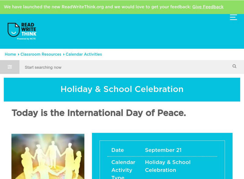 Read Write Think: Lesson: United Nations: International Day of Peace (K 12) Activity Read Write Think: Lesson: United Nations: International Day of Peace (K 12) Activity