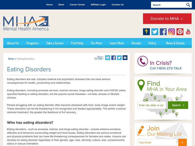 Mental Health America: Mental Health Info: Eating Disorders Professional Doc Mental Health America: Mental Health Info: Eating Disorders Professional Doc