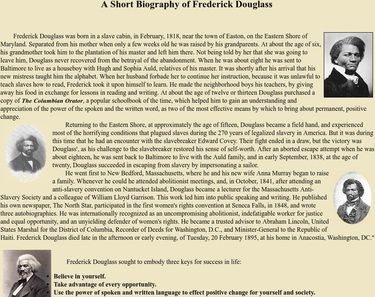 Frederick Douglass Comes to Life: A Short Biography of Frederick Douglass Website Frederick Douglass Comes to Life: A Short Biography of Frederick Douglass Website