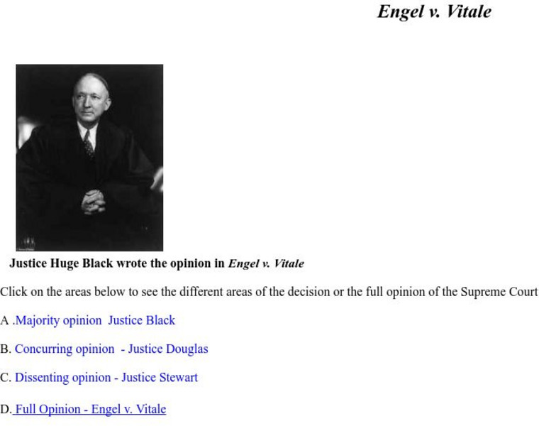 Northwest Arkansas Community College: Landmark Cases: Engle v. Vitale Handout Northwest Arkansas Community College: Landmark Cases: Engle v. Vitale Handout