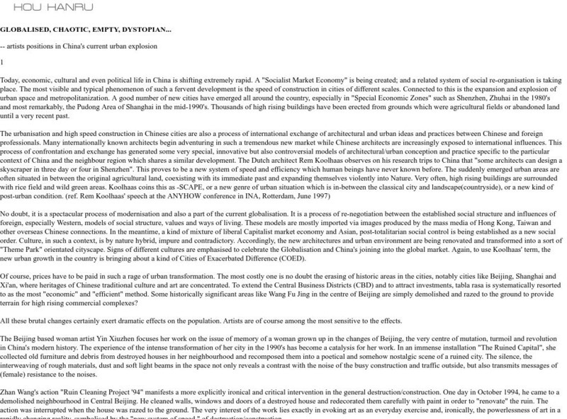 Artists Positions in China's Current Urban Explosion Website Artists Positions in China's Current Urban Explosion Website