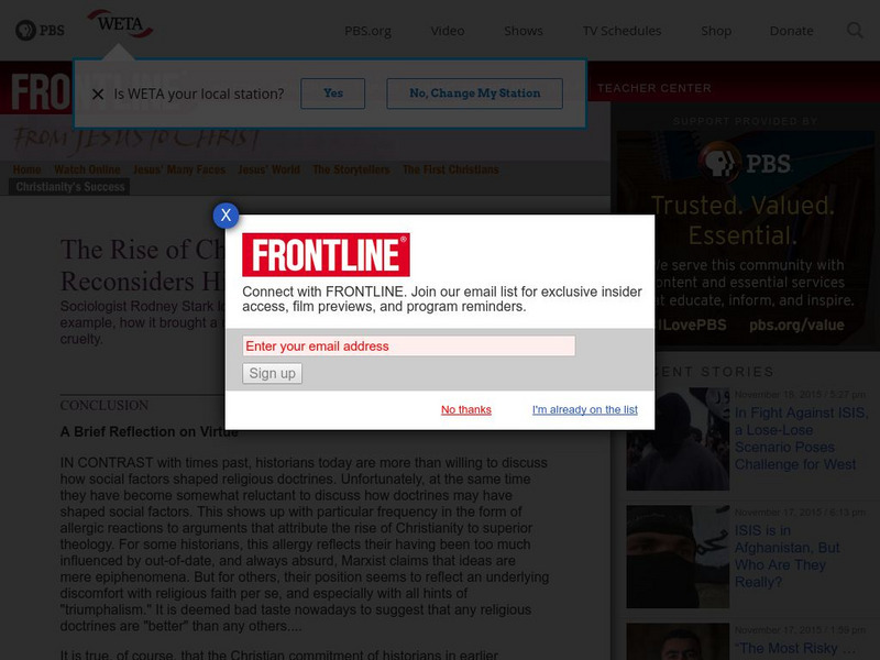 Pbs Frontline: The Rise of Christianity Article Pbs Frontline: The Rise of Christianity Article