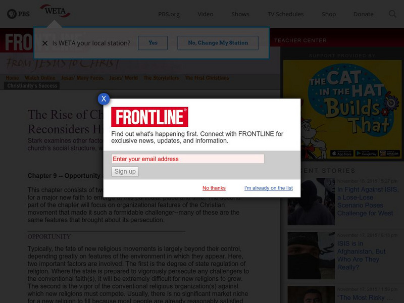 Pbs Frontline: Opportunity & Organization in Early Christianity Article Pbs Frontline: Opportunity & Organization in Early Christianity Article