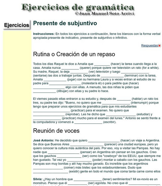 Juan M. Soto: Ejercicios Subjuntivo Presente Handout Unit Plan Juan M. Soto: Ejercicios Subjuntivo Presente Handout Unit Plan