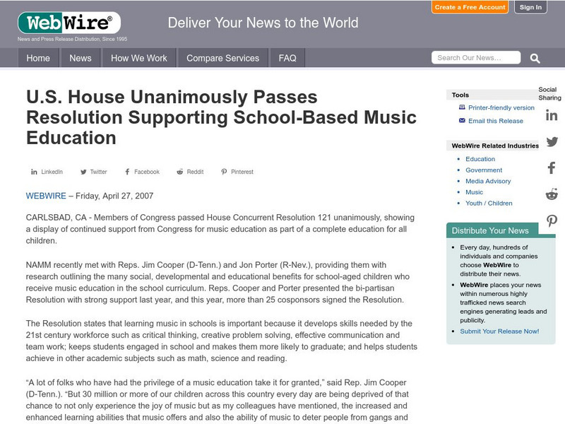 U.s. House Unanimously Passes Resolution Supporting School Based Music Education Article U.s. House Unanimously Passes Resolution Supporting School Based Music Education Article