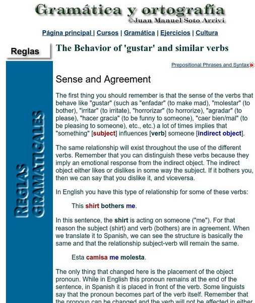 Juan M. Soto: Reglas Verbos Como "Gustar" Handout Juan M. Soto: Reglas Verbos Como "Gustar" Handout