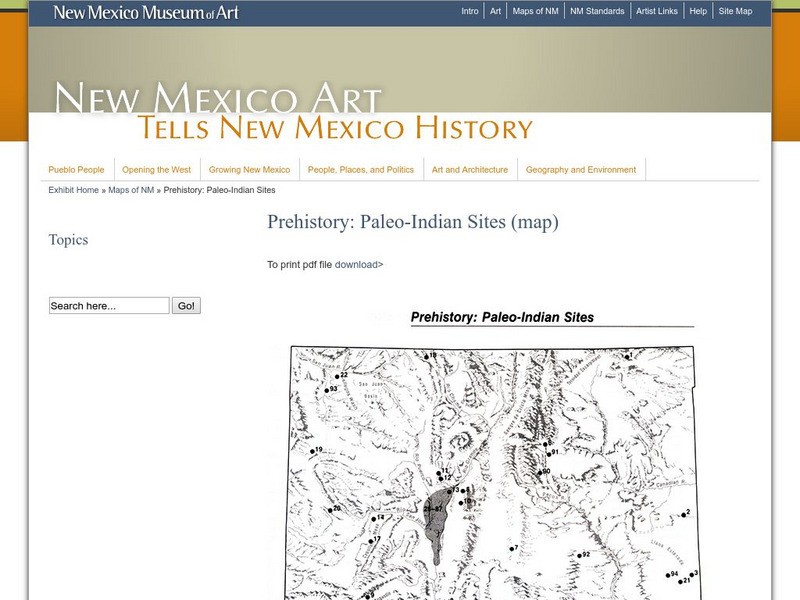 New Mexico Museum of Art: Prehistory: Paleo Indian Sites Graphic New Mexico Museum of Art: Prehistory: Paleo Indian Sites Graphic