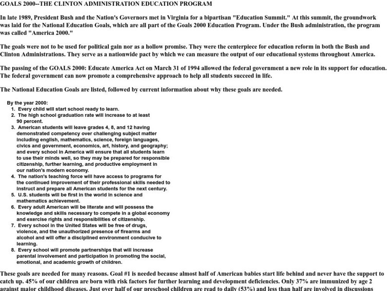 University of Notre Dame: Summary of "Goals 2000" Activity University of Notre Dame: Summary of "Goals 2000" Activity