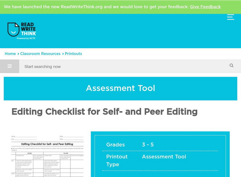 Read Write Think: Editing Checklist for Self and Peer Editing Graphic