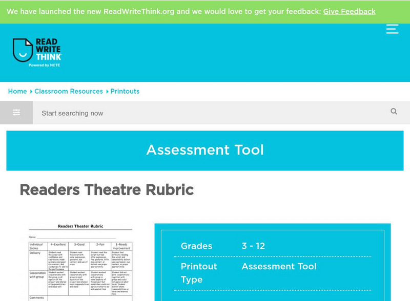 Read Write Think: Readers Theater Rubric Graphic Read Write Think: Readers Theater Rubric Graphic