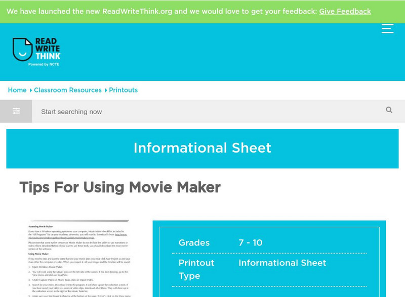 Read Write Think: Tips for Using Movie Maker Graphic Read Write Think: Tips for Using Movie Maker Graphic