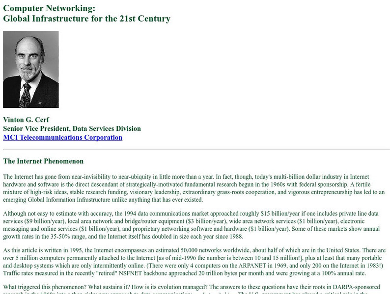 Vinton G. Cerf: The Internet Phenomenon Article Vinton G. Cerf: The Internet Phenomenon Article