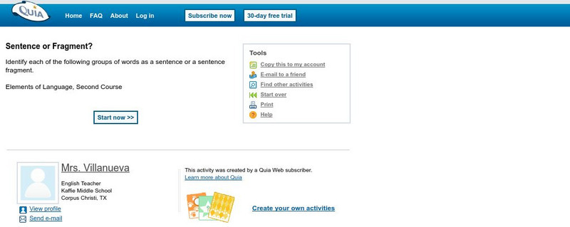 Quia: Sentence or Fragment? Unknown Type Quia: Sentence or Fragment? Unknown Type
