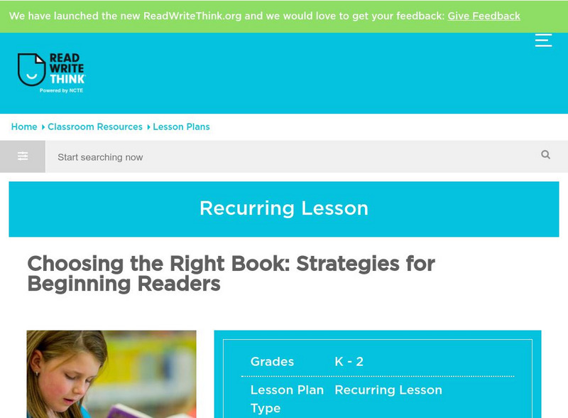 Read Write Think: Choosing the Right Book: Strategies for Beginning Readers Lesson Plan Read Write Think: Choosing the Right Book: Strategies for Beginning Readers Lesson Plan