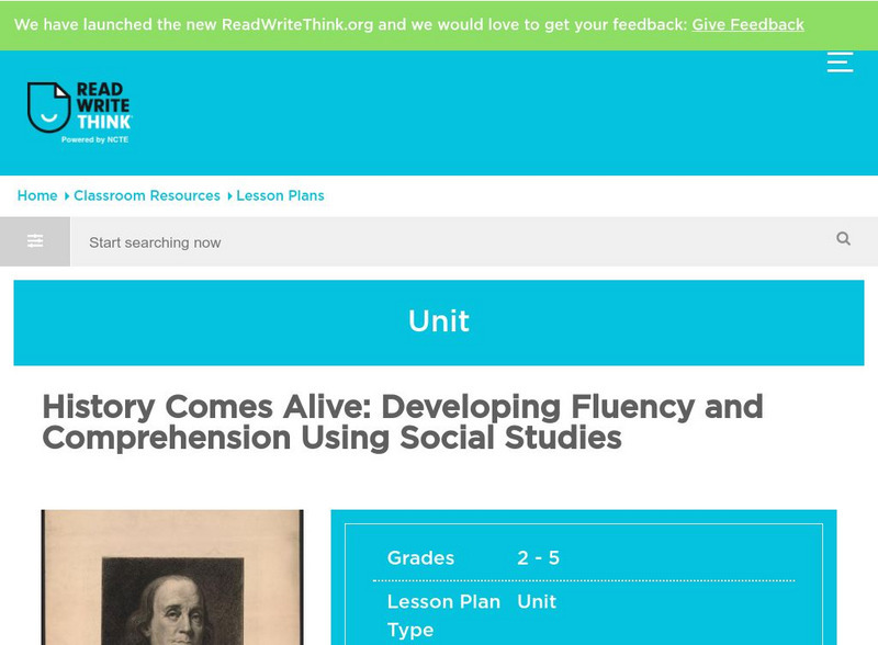Read Write Think: History Comes Alive: Developing Fluency and Comprehension Lesson Plan Read Write Think: History Comes Alive: Developing Fluency and Comprehension Lesson Plan