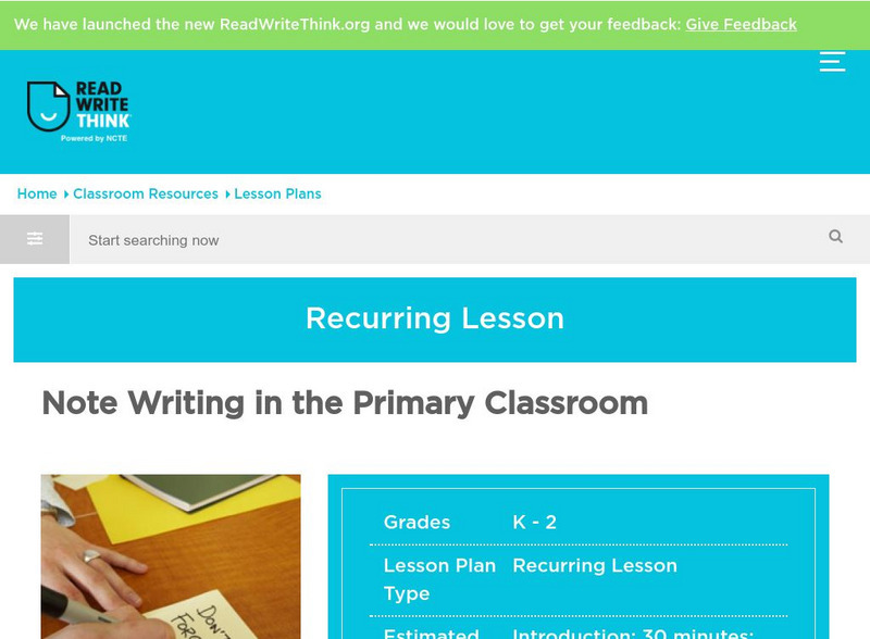 Read Write Think: Note Writing in the Primary Classroom Lesson Plan Read Write Think: Note Writing in the Primary Classroom Lesson Plan