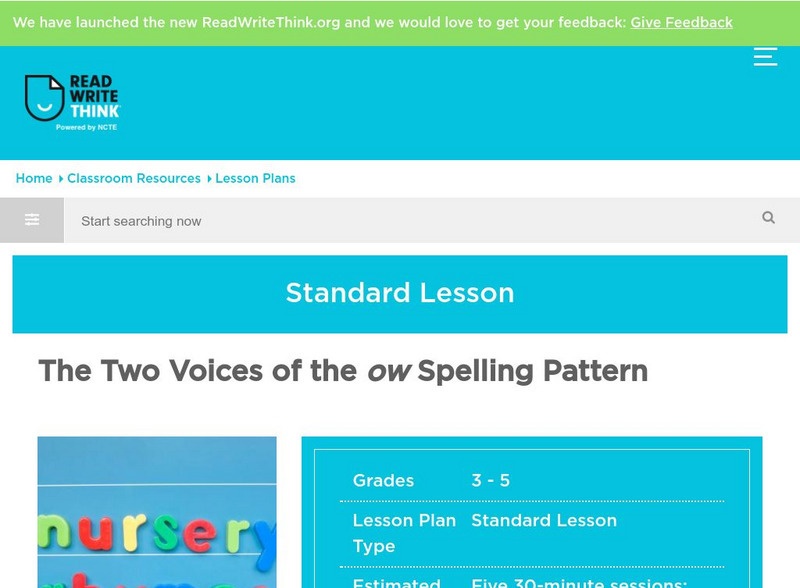 Read Write Think: The Two Voices of the Ow Spelling Pattern Lesson Plan Read Write Think: The Two Voices of the Ow Spelling Pattern Lesson Plan
